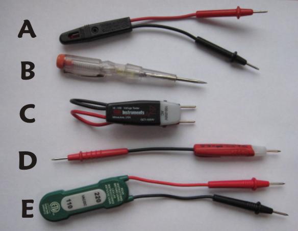 Five styles of neon circuit testers